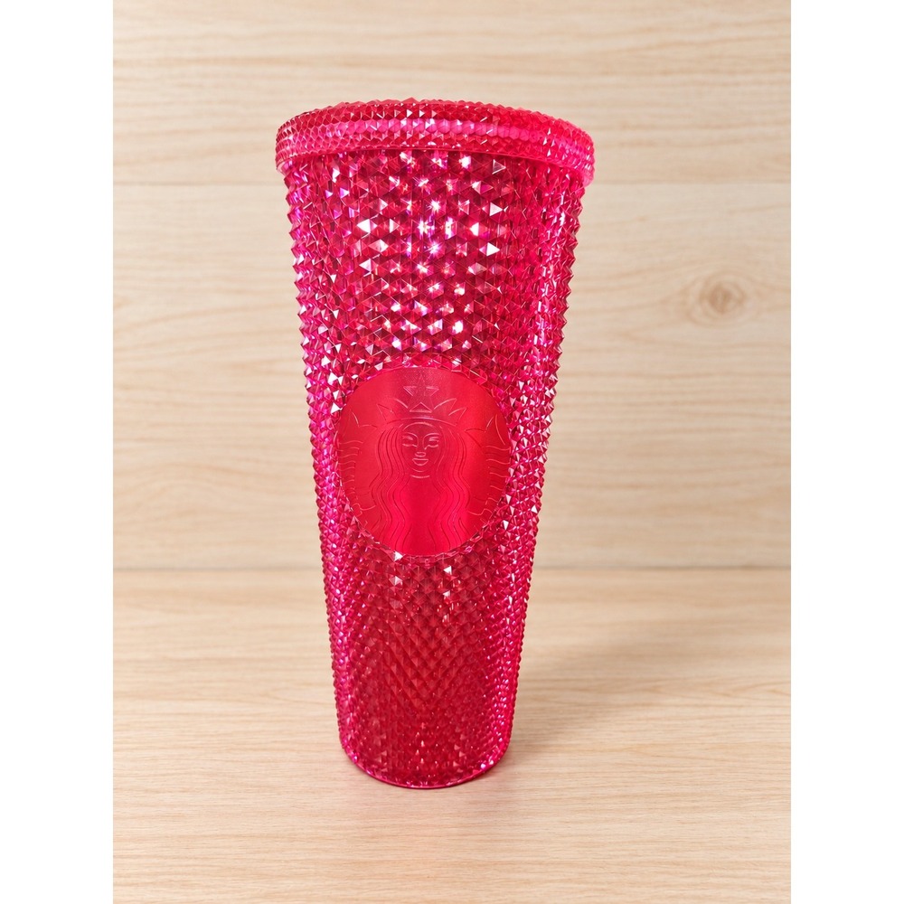 Starbucks Hot Pink Studded Venti Tumbler 24oz Cold Cup Grid Texture No Straw